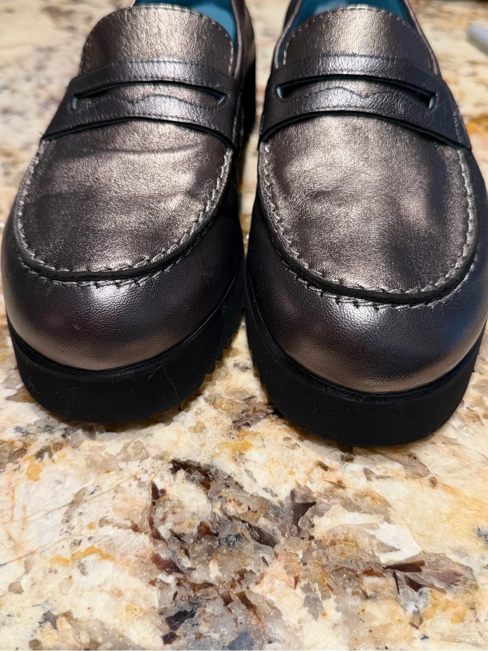 Thierry Rabotin Pewter Metallic Leather Penny Loafers 36 US 6 Made In Italy